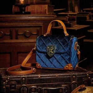 HARRY POTTER  1pc Women College Style Blue Velvet Patchwork PU Leather Tote
